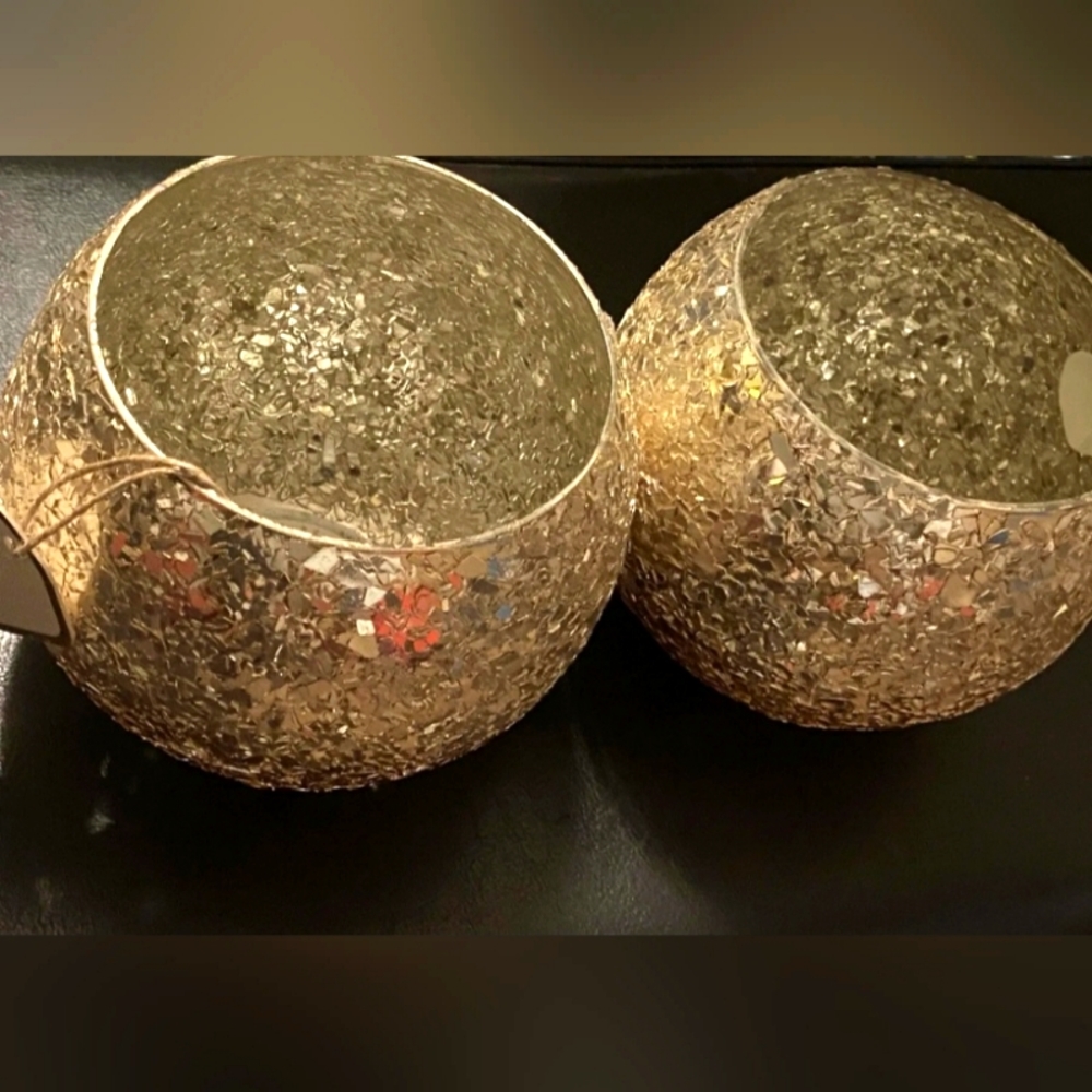 Handcrafted By Artisans In India Mosaic Cracked Glass Tealight Candle Holders X2